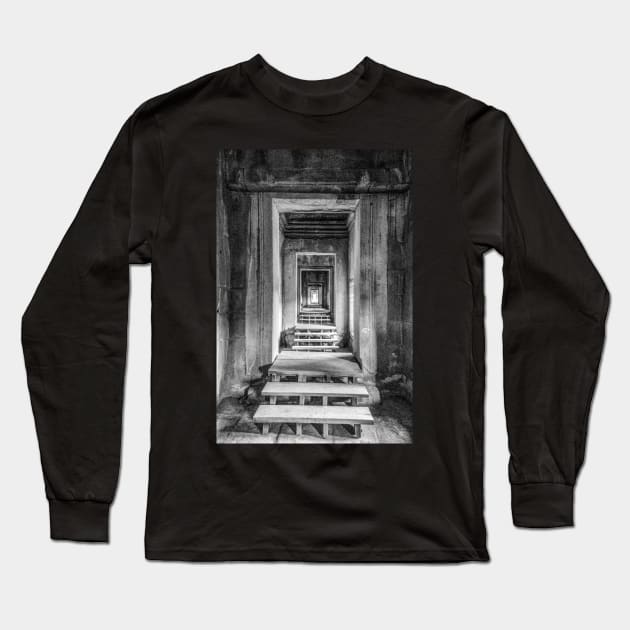 Endless Portals, Angkor Wat - BW Long Sleeve T-Shirt by BrianPShaw